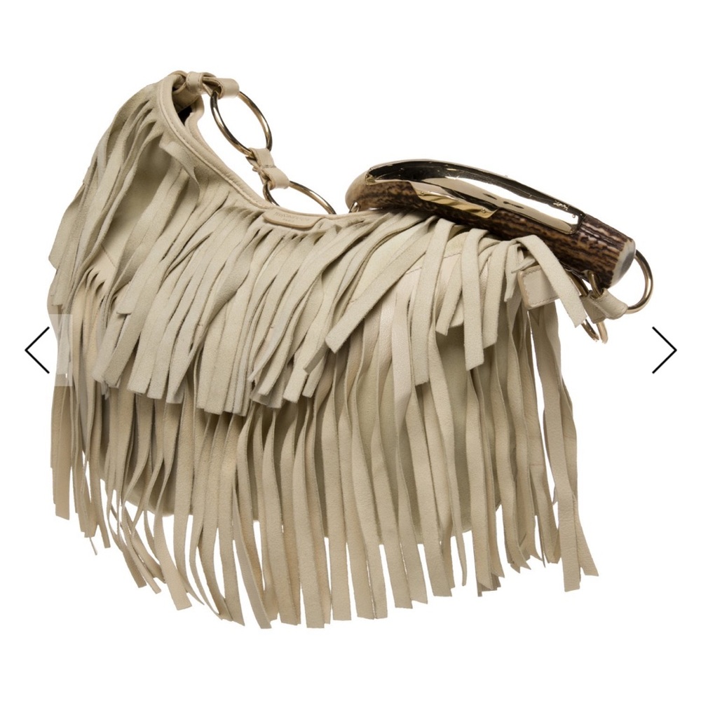 Rare Yves Saint Laurent Rive Gauche Beige Fringe Suede Mombasa Shoulder Bag - Picture 2 of 5
